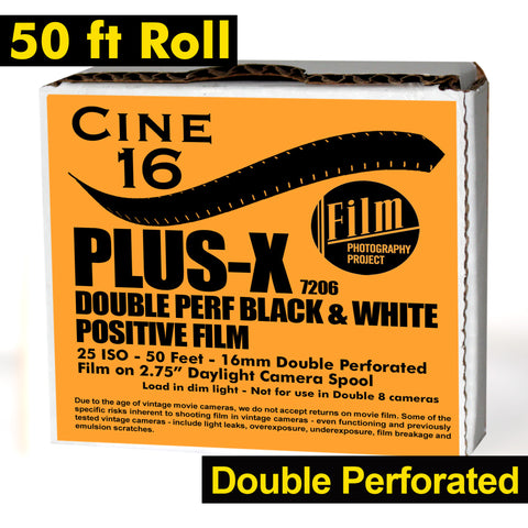 16mm Film - 50' Double Perf - PLUS-X BW Reversal 50 iso - 50 ft