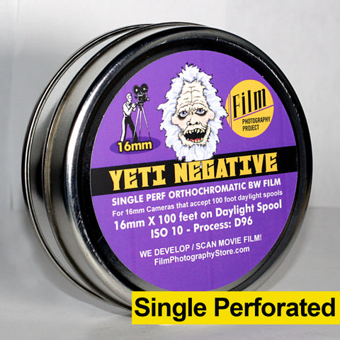 16MM FILM - SINGLE PERF - FPP YETI BW NEGATIVE - 100 FT