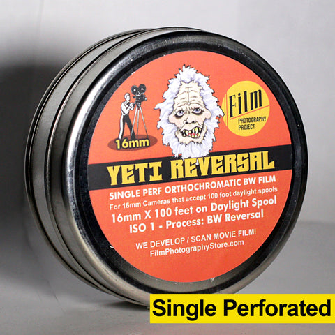 16MM FILM - SINGLE PERF - FPP YETI BW REVERSAL - 100 FT