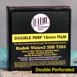 16mm Film - Double Perf - Kodak Vision3 50D 7203 - 100 ft