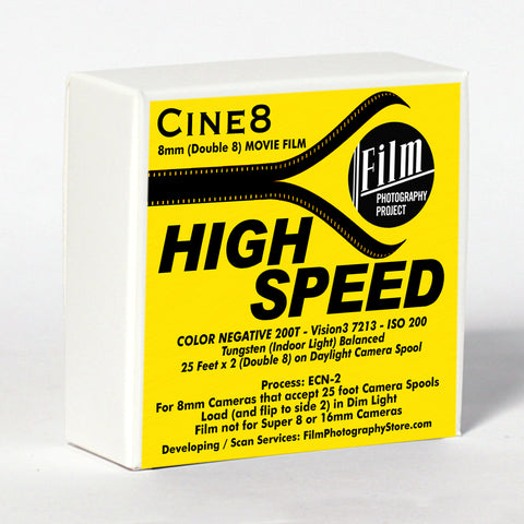 Double 8 Film - Cine8 Color Negative 200 - High Speed Tungsten (25 ft)