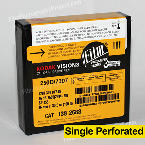 16mm Film - Single Perf - Kodak Vision3 250D 7207 - 100 ft