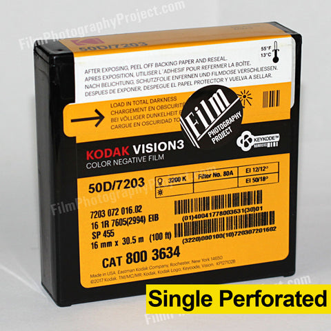 16mm Film - Single Perf - Kodak Vision3 50D 7203 - 100 ft