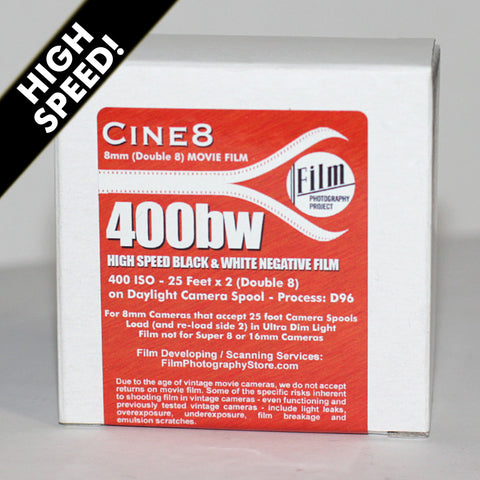 Double 8 Film - Cine8 BW Negative 400 ISO High Speed (25 ft)