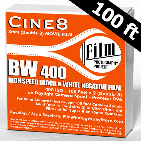 Double 8 Film - Cine8 BW Negative 400 ISO High Speed (100 ft)
