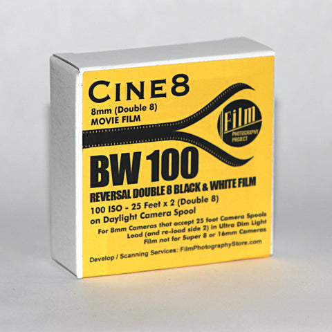 Double 8 Film - Cine8 BW Reversal 100 ISO (25 ft)
