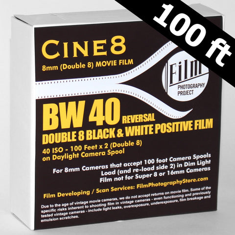 Double 8 Film - Cine8 BW Reversal 40 ISO (100 ft)
